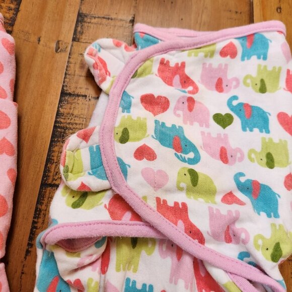 BUNDLE (2) Summer Swaddles Baby Girl Pink Hearts Elephants S/M 7-14 lbs - Picture 4 of 10